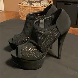Black lace platform booties
